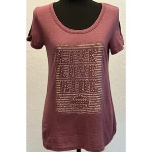 Harley-Davidson Plum Cold Shoulder Embellished T-Shirt Temple, TX Small